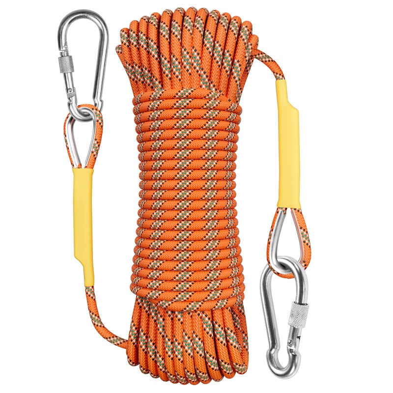 X XBEN Outdoor Climbing Rope 20M (64ft) Rock Climbing Rope, Escape Rope Climbing Equipment Fire Rescue Parachute Rope (64 Foot) - Orange - Image 1